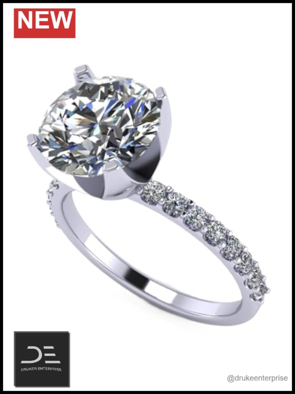 Simulated Diamond Engagement Ring Round Solitaire Sterling Silver Platinum